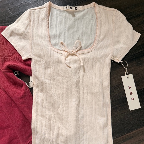 AMO Denim Lauryn Sweatshirt & Pointelle Scoopneck Top Bundle Sz S NWT $275!! - Picture 2 of 3